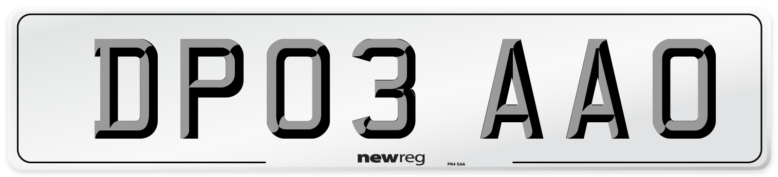 DP03 AAO Number Plate from New Reg